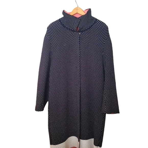 Escada Winter Fall Cardigan Medium M Square Dot Print Hidden Snaps Pink Collar - Picture 3 of 13